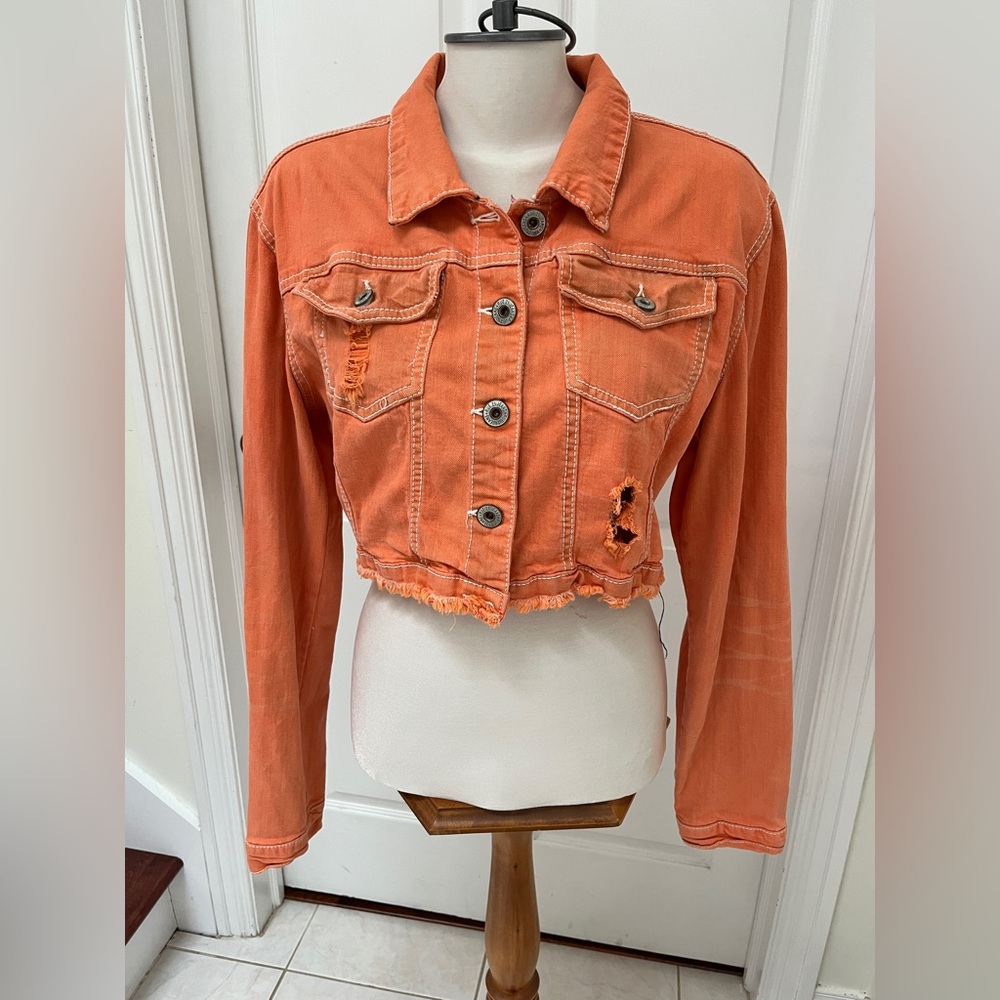 Rue21 Vibrant Orange Cropped Jean Jacket